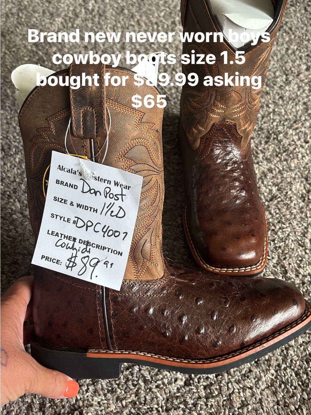 Dan Post Two-Tone Brown Cowboy Boots with Ostrich Texture